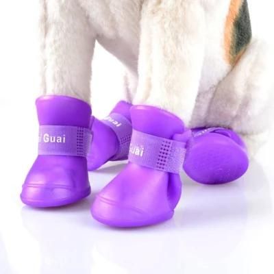 4PCS/Set Dogs Shoes Candy Colors Rubber Waterproof Soft Pet Rain Boots for Puppy Cats