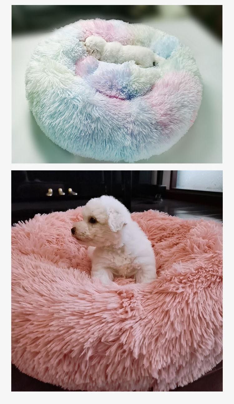 Free Sample Pet Accessories Products Supplies Custom Waterproof Washable Best Round Long Faux Fur Removable Non-Slip Pet Beds Manufacturer Outdoor Cat Dog Bed