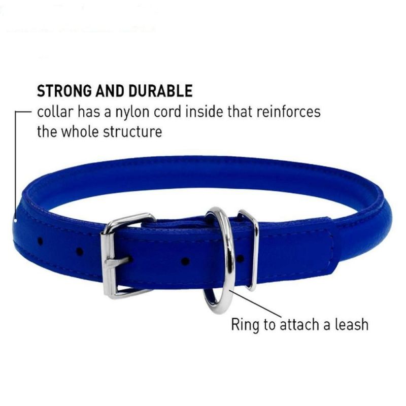 PU Leather Dog Collar with Durable Steel D-Ring and Metal Buckle