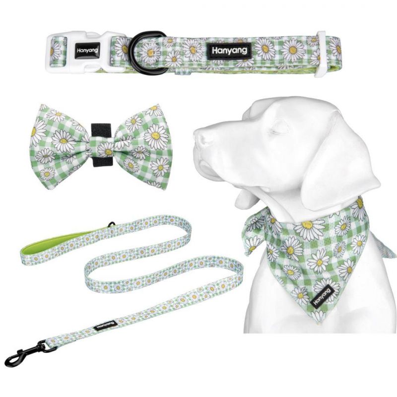 Free Sample Pet Products Custom Dog Collar and Leash Set with Bowtie Bandana Adjustable Dog Leash Dog Collar