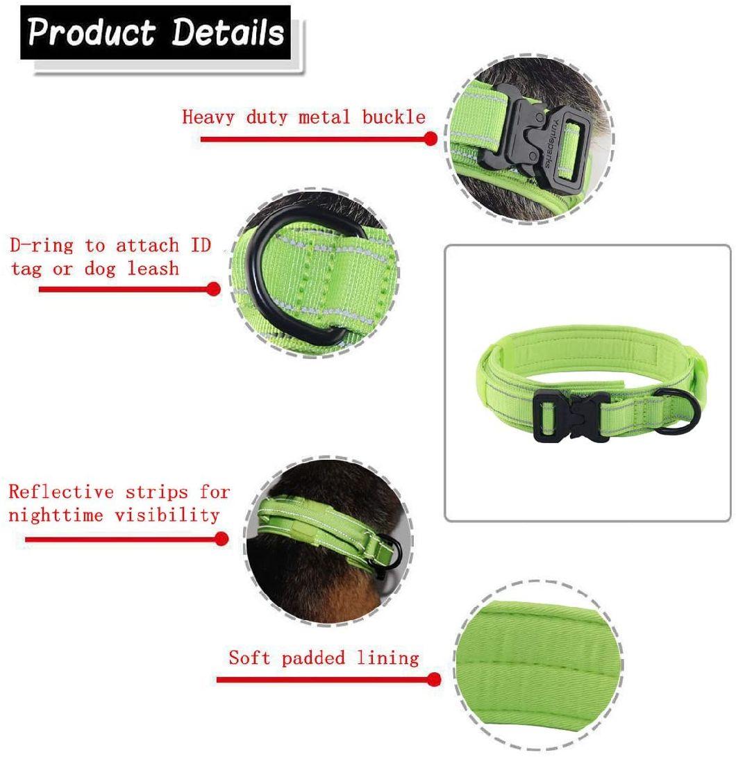 Reflective Nylon Dog Collar with Metal Buckle and Control Handle