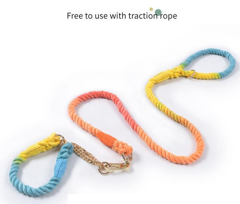 Hot Sale Ins Luxury Colored Cotton Rope Handmade Green Training Dog Leash Pet Leashes Dog Collar
