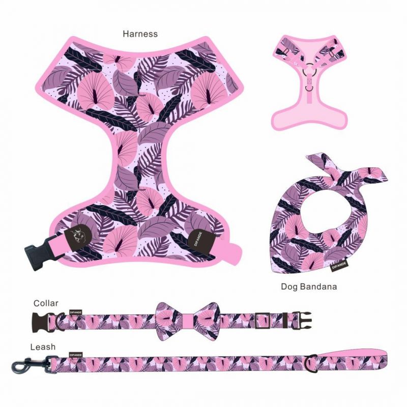 Popular Custom Design Dog Harness with Matching Collar Leash Bow Tie and Bandana Set Neoprene Reversible Dog Harness Vest