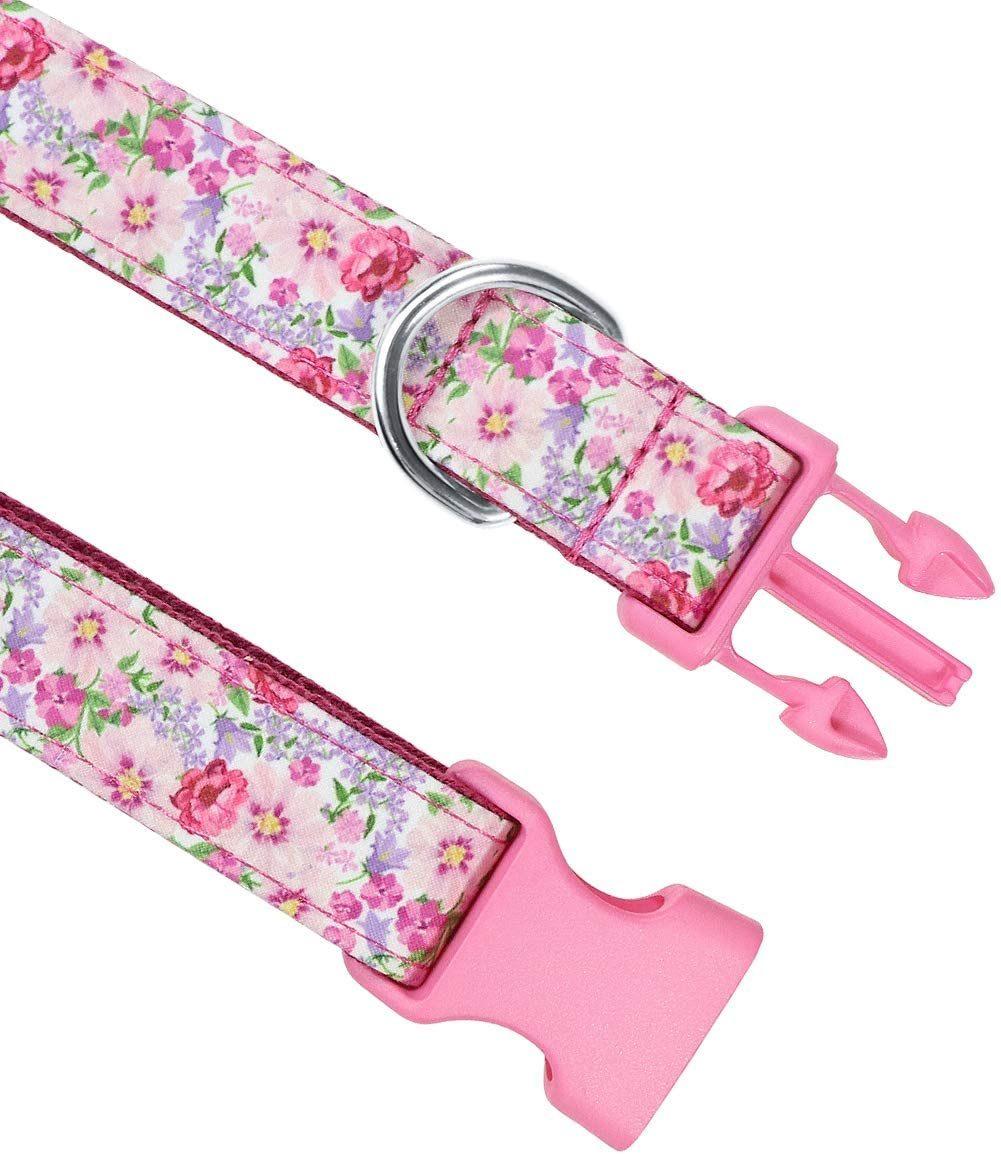 Flower Pattern Pink Dog Collars for Girl Dogs