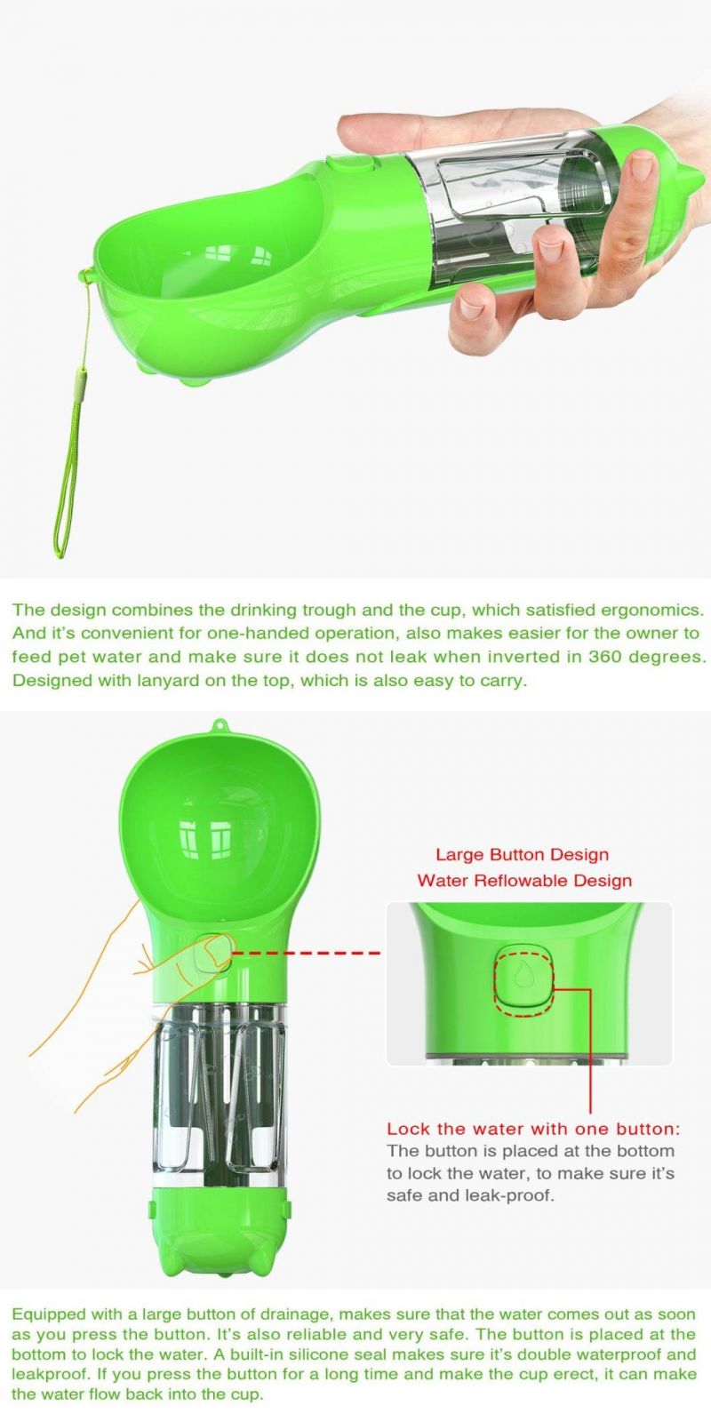 New Design Iron Plastic Cups Leak Proof Dog Portable Travel Pet Water Bottle