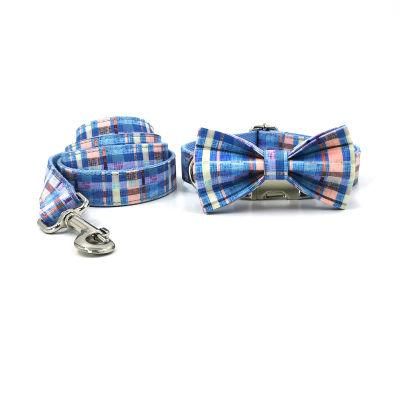 Wholesale Top Quality Breathable Adjustable Cotton Pet Collar Leash Fashion Check Classic Design Luxury Bow Tie Dog Collar Leash