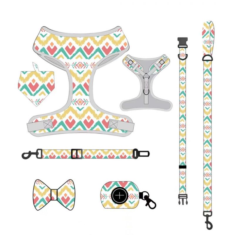 Custom Pattern Luxury Printed Mesh Reversible Collar Leash Bandana Dog Harness Se