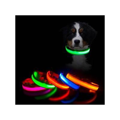 Personalized Custom Made Reflective LED Rechargeable Glowing Nylon Flash Light Collars for Dogs