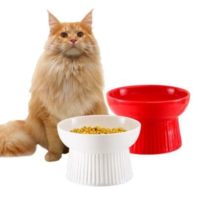 Ceramic Cat Food and Water Bowl Set, Cat Food Dish with Stand, Elevated Cat Bowls, Raised Cat Food Bowls Anti Vomiting, Pet Bowl with Anti Slip Mat