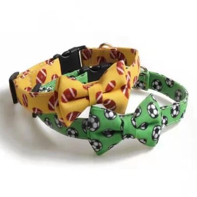 Rugby Football Print Cat Collar with Bowtie