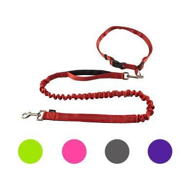 Hand Free Dog Leash with Adjustable Waist Bag Retractable Reflective Stitching Leash for Running Walking Hiking Jogging