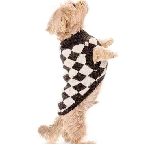 Fashion Checkerboard Turtleneck Sweater Knitted Dog Accessories Apparel Pet Clothes