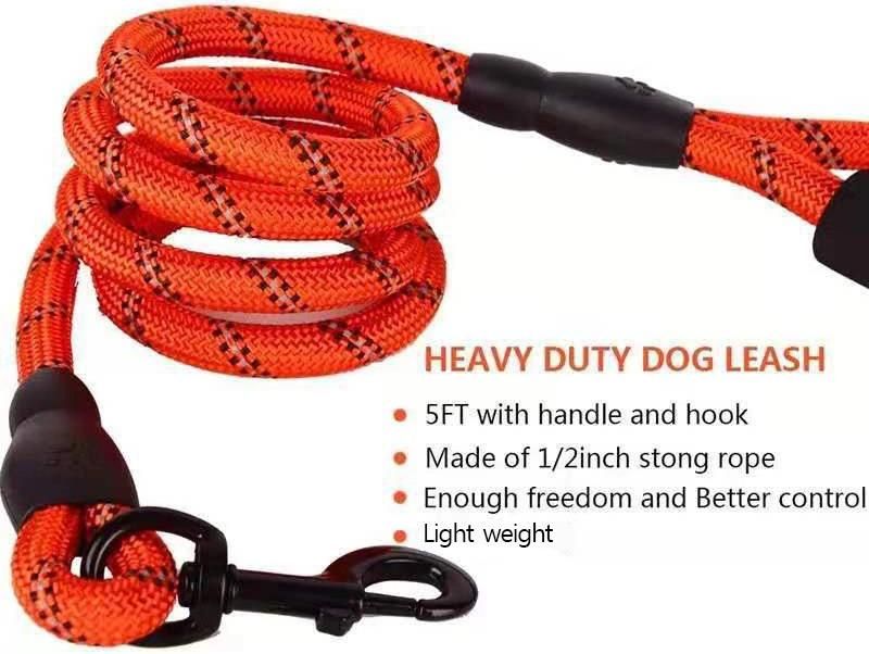New Nylon Reflective, Round Rope Double Padded Handle Dog Leash//