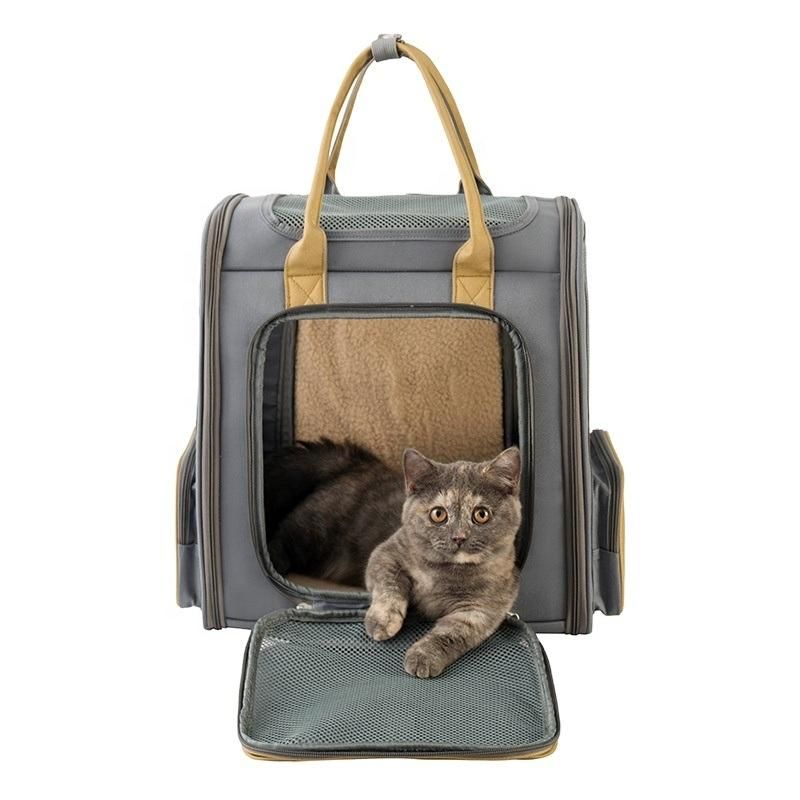 Amazon′s New Large-Capacity PU Portable Double Shoulder Pet Backpack Foldable Backpack