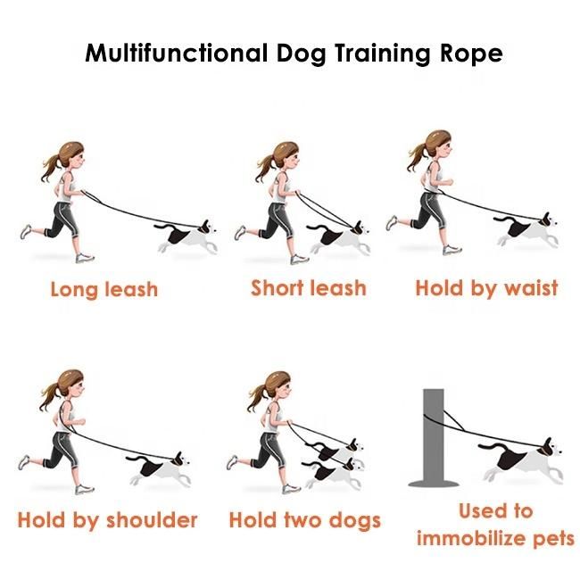 Multi Function Dog Training Collar Leash Set Handmade Rope Braided Over Shoulder Waist Hands Free Cotton Dog Leash 2 Dogs