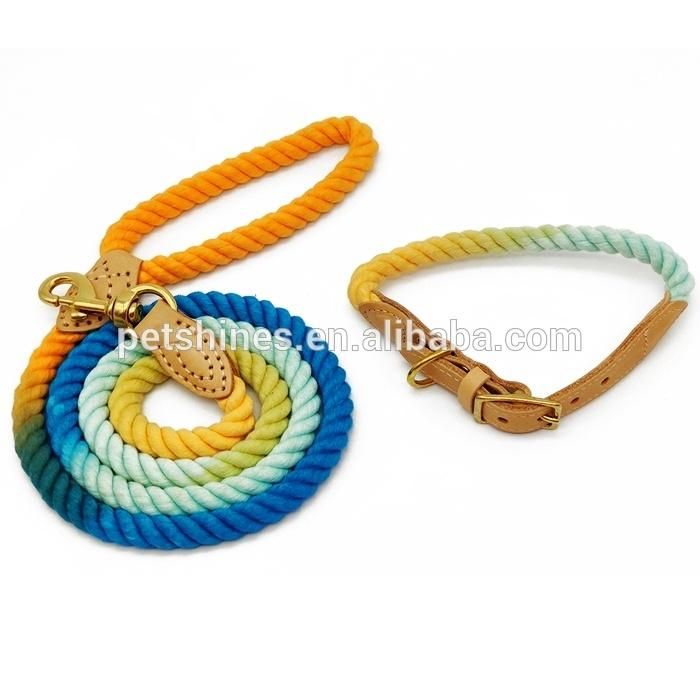 Wholesale Ombre Rope Cotton Leash Collar Set Gradient Rope Dog Leash Handmade Braided Rope Leashes 1.5m 4.9FT Good Quality Collar