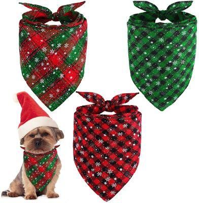 Christmas Dog Bandanas Buffalo Plaid Pet Triangle Scarf Dog Cat Bibs Kerchief Accessories