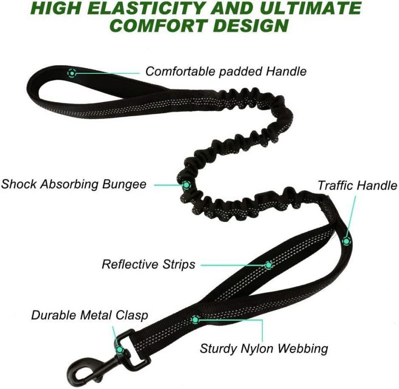 Tactical Bungee Dog Leash, Elastic Rope Lead with 2 Padded Traffic Control Handles