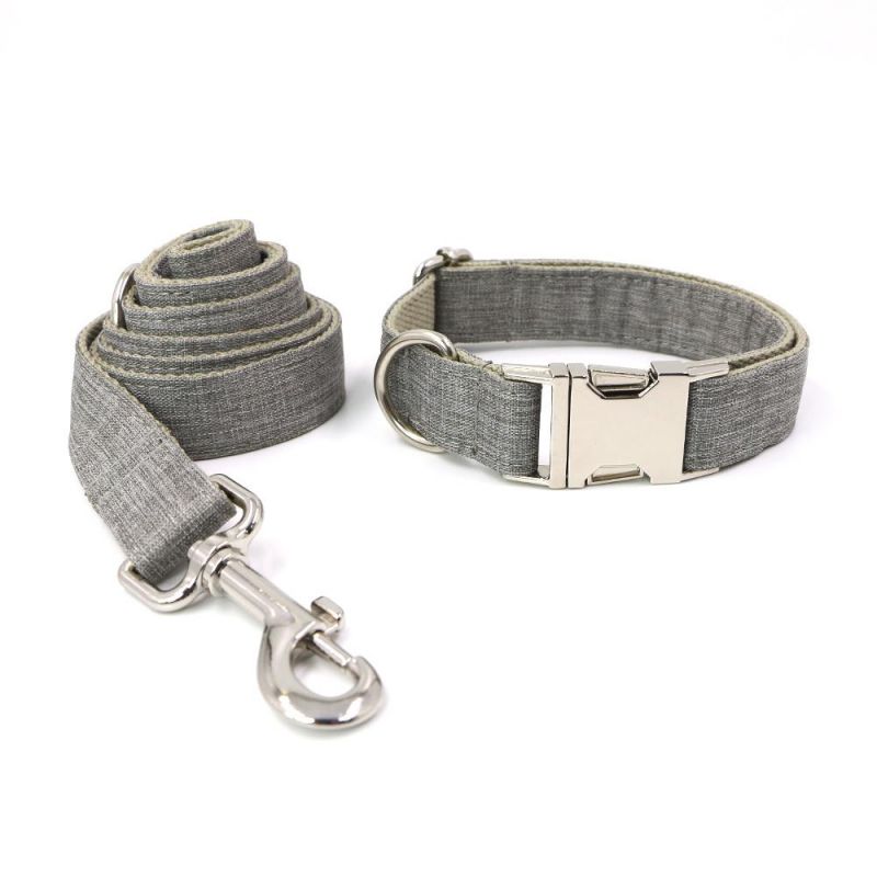 Wholesale Fashion Design Handsome Style Personalized Grey Cotton Webbing Pet Collars Leash Doggie Bow Tie Dog Collar Leash Sets