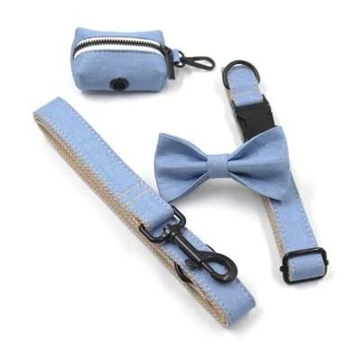 Custom Dog Harness and Leash Available Pet Supplies Dropshipping Denim Luxury Dog Collar and Leash Bowties Strong Dog Collar
