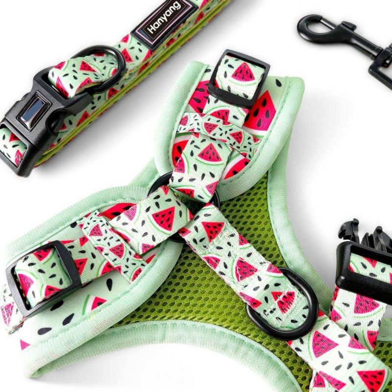 2022 Soft Neoprene Dog Harness Personalized Logo Leash Collar and Poop Bag Holder Dog Custom Pet Adjustable Harness