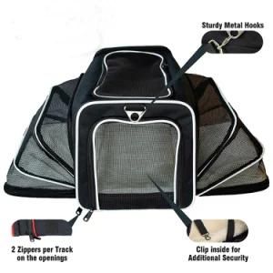 High Quality Sturdy Airline Approved Pet Carrier Bag with Well Ventilated Mesh and Collapsible Bowl