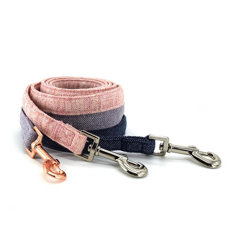 Tweed Luxury Nylon Cotton Dog Collar with Leash Set Metal Buckle High Quality Adjustable Hand Made Soft Wool for Dogs Collars