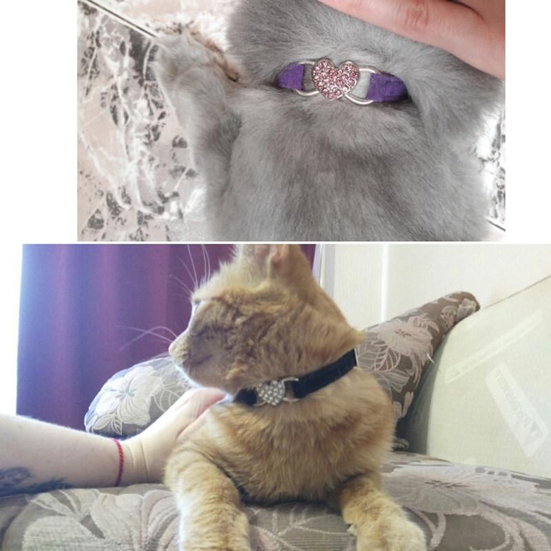 Soft Velvet Heart Charm and Bell Pet Product Cat Collar