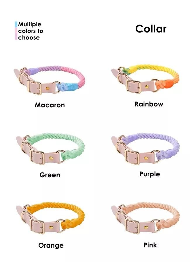 Adjustable Soft Pet Collar Leash Set Braided of Cotton Rope