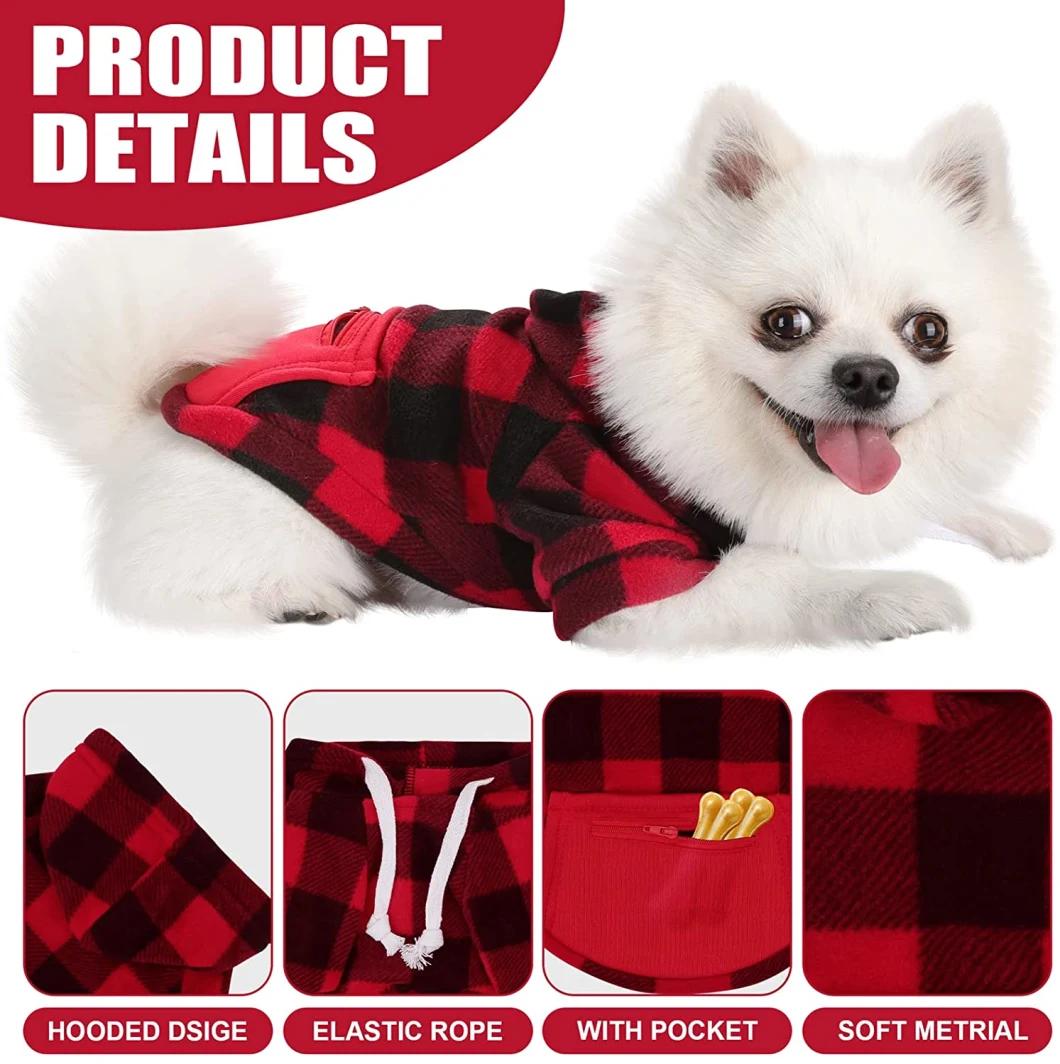 Plaid Dog Hoodie Sweatshirt for Dogs Pet Clothes with Hat and Pocket Girl & Boy