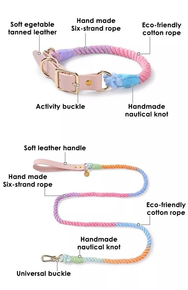 Adjustable Soft Pet Collar Leash Set Braided of Cotton Rope