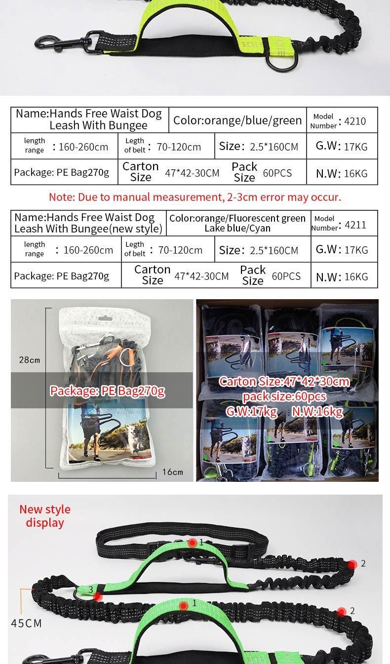 Regular Popular Shock-Absorbing Bungee Reflective Stitching Cuerda De Tracci N PARA Mascotas Dog Leash with Adjustable Waist Belt
