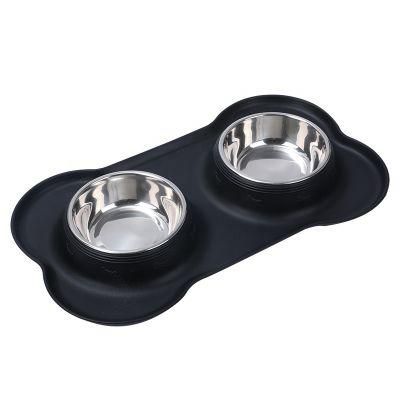 Pet Cat Dog Puppy Food Water Bowl Foldable Double Stainless Bowl Pet Feeder