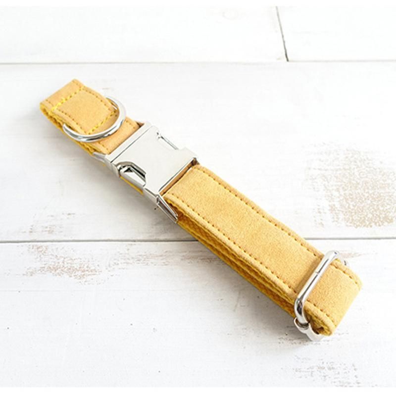 Pet Supplies New Arrive Pure Yellow Cotton Webbing Dog Harness Belt God Dog Chain Collar Metal Buckle Pet Leash Bow Tie