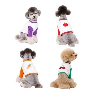 Spring Autumn Apple Grape Fruit Series Pattern Exquisite Embroidered Patchwork Color Long Sleeve Dog T-Shirt