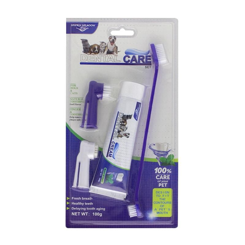 Puppy Beef Taste Toothbrush Toothpaste Dog Cat Finger Brush Set