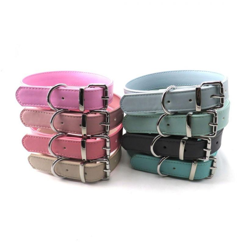 No Harsh Chemicals Zinc Alloy Hardware Basic Classic Padded Leather PU Dog Collar