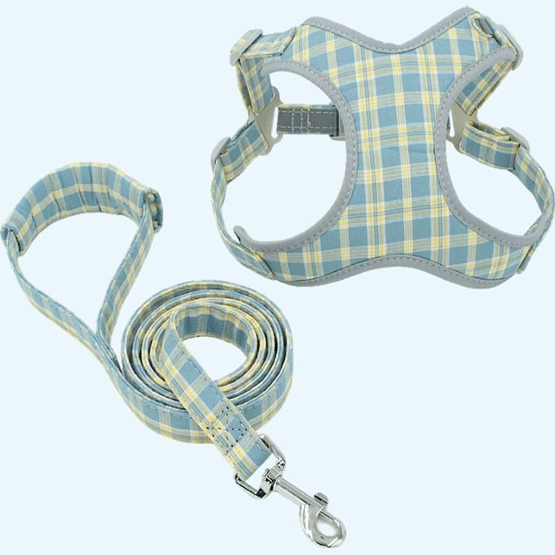 Scotland Plaid Pattern Dog Harness with Dog Leash Polyester Pet Harness Set