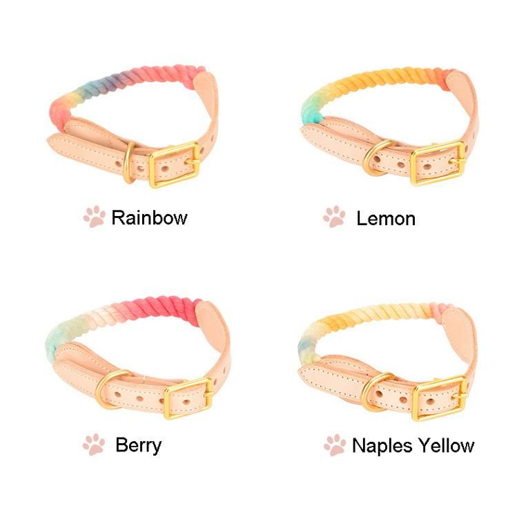 Best Selling Product Rope Cotton Pet Collars Special Colorful Handmade Cotton Braided Rope Dog Collar with Leather