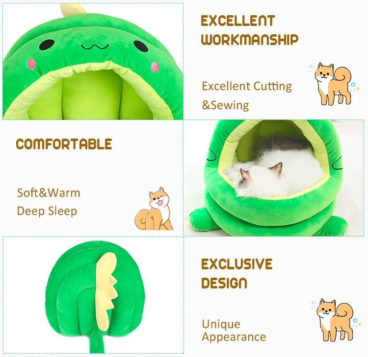 Wholesale Deep Sleep Pet House Semi-Enclosed Crystal Super Soft Green Dinosaur Cat Nest Bed