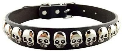Pet Dog PU Leather Collar with Fashion Cool Skull Studded Adjustable Soft Dog Collar