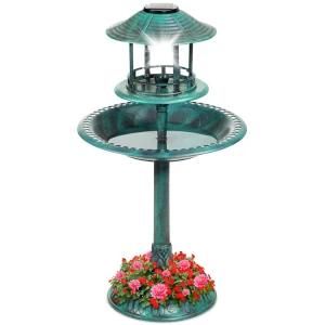 Solar Outdoor Bird Bath Vintage Resin Pedestal Fountain Decoration for Yard