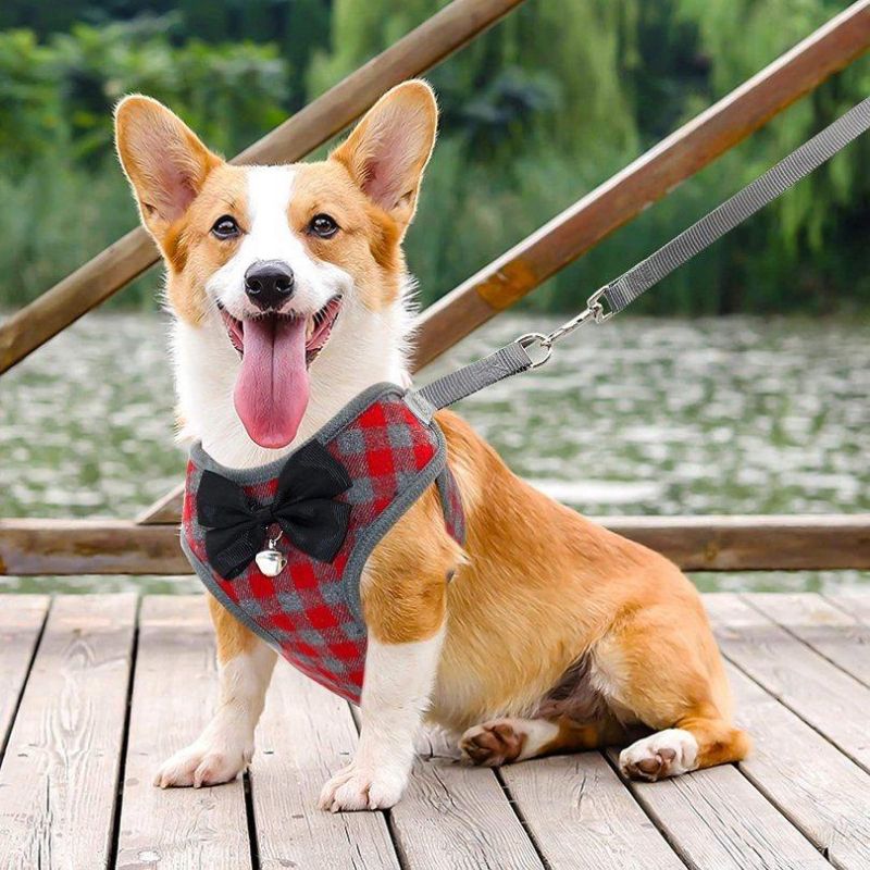 Soft Mesh Pet Harness Classical Plaid Dog Harness with Dog Leash