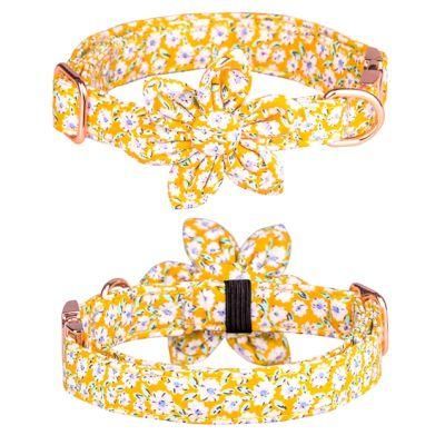 Yellow Floral Dog Collar with Detachable Flower