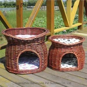 China Pet Supplies Pet Rattan Wicker House for Small Dog Teddy Kennel Pet Nest Cat Bed with Washable Mat Dog Cage
