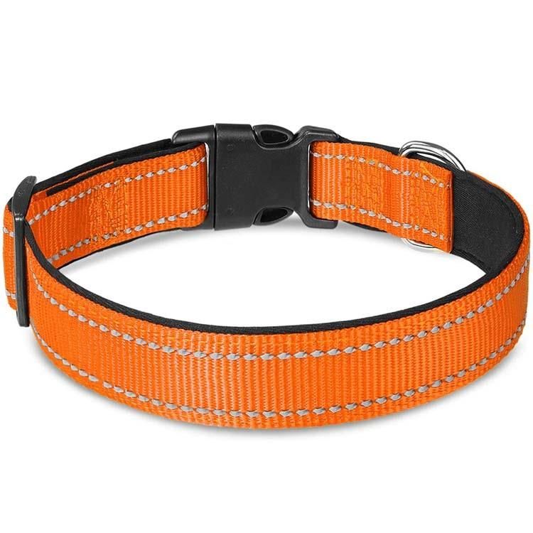 Classic Two Reflective Silk Nylon Dog Collar Soft Neoprene Padded Breathable Pet Dog Collar Adjustable