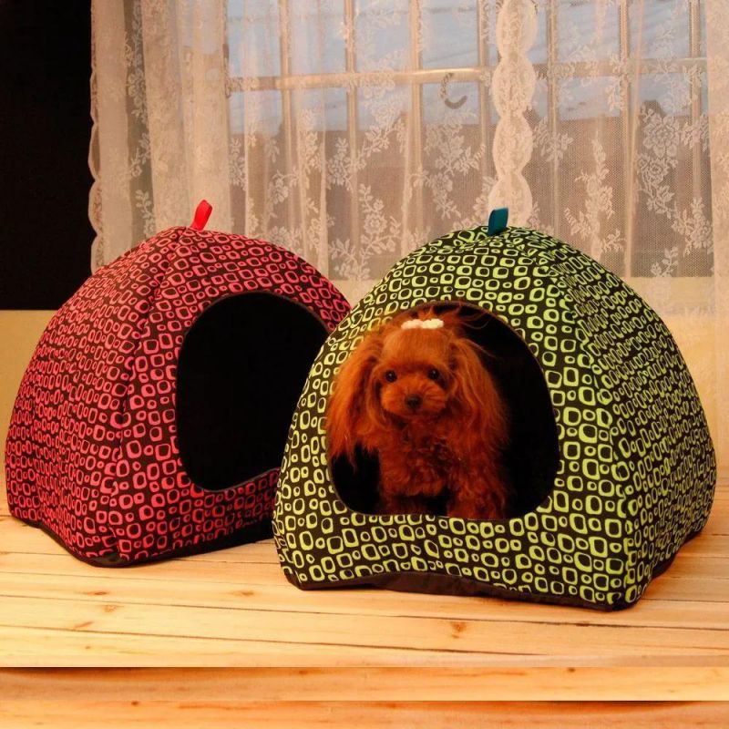Printed Cotton Cozy Pyramid Hut Pet Bed
