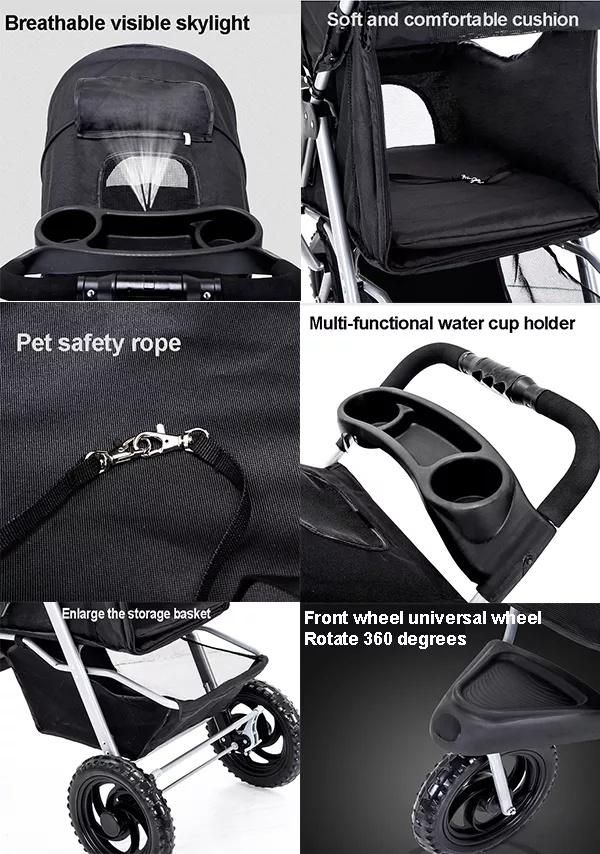3 Wheels Dog Stroller Cat Cart Carrier Foldable Pet Stroller for Cats