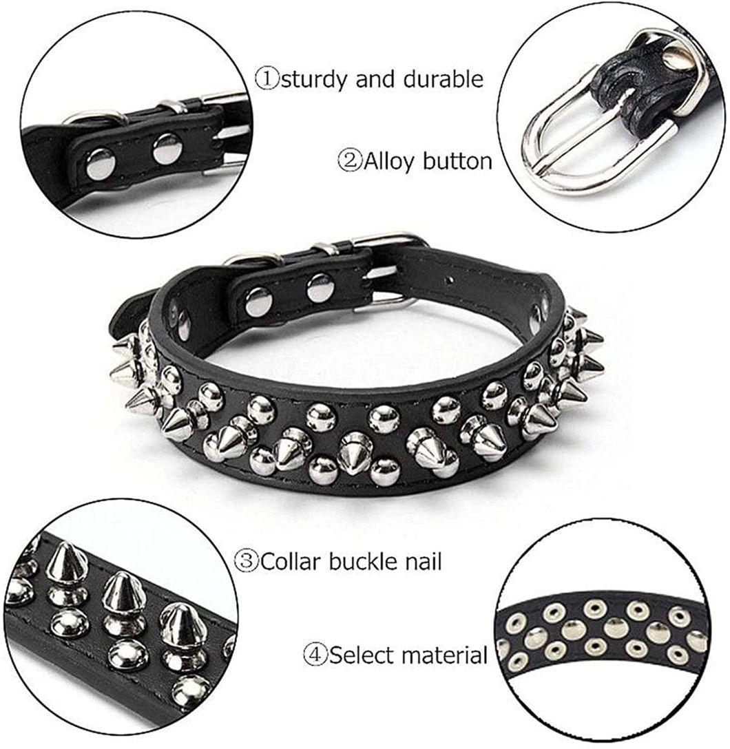 Studded Dog Collar PU Spiked Pet Collar Anti-Bite PU Leather Dog Collar