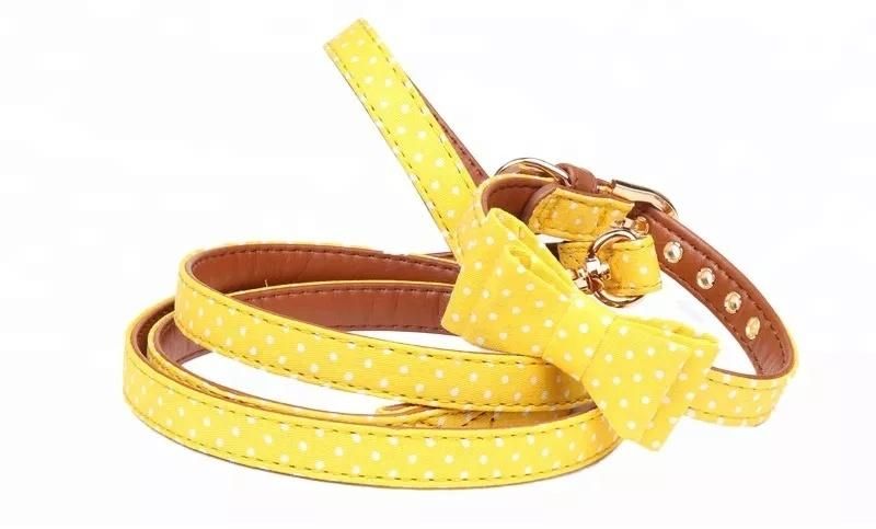 Cute Bow Cat Collar Pet Teacup Chihuahua Collar Leash Lead/ Bandana Leather Dog Leash